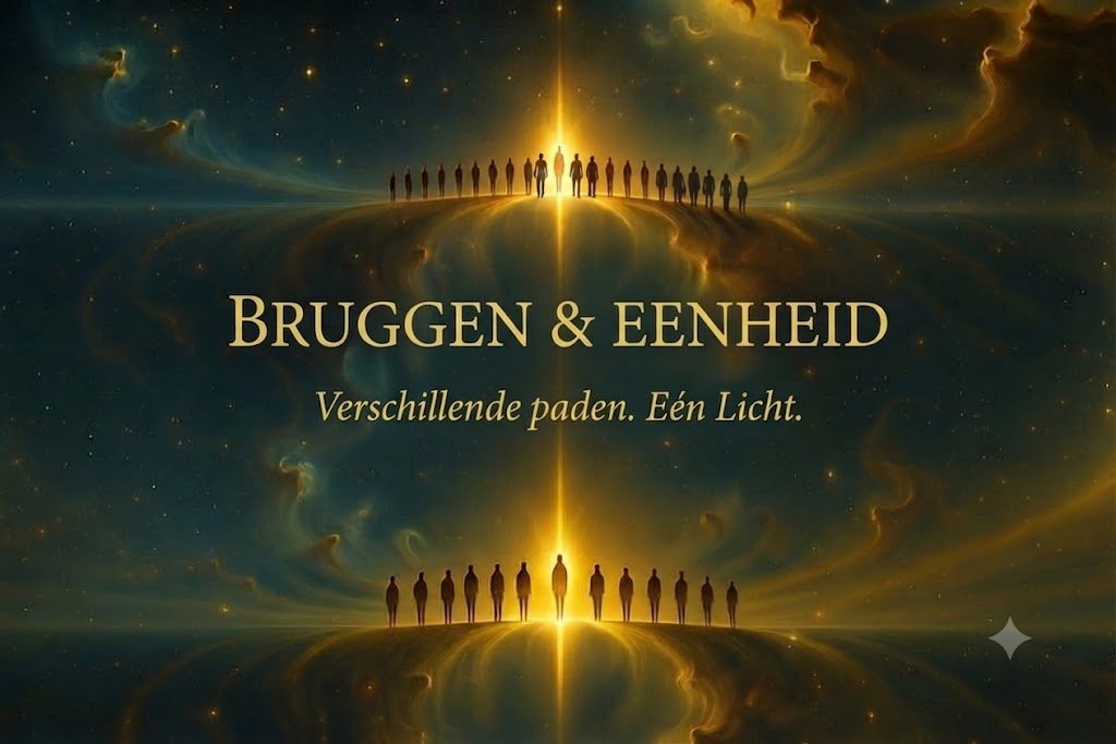 Two groups of silhouetted people gathered around radiant pillars of light beneath a starry sky