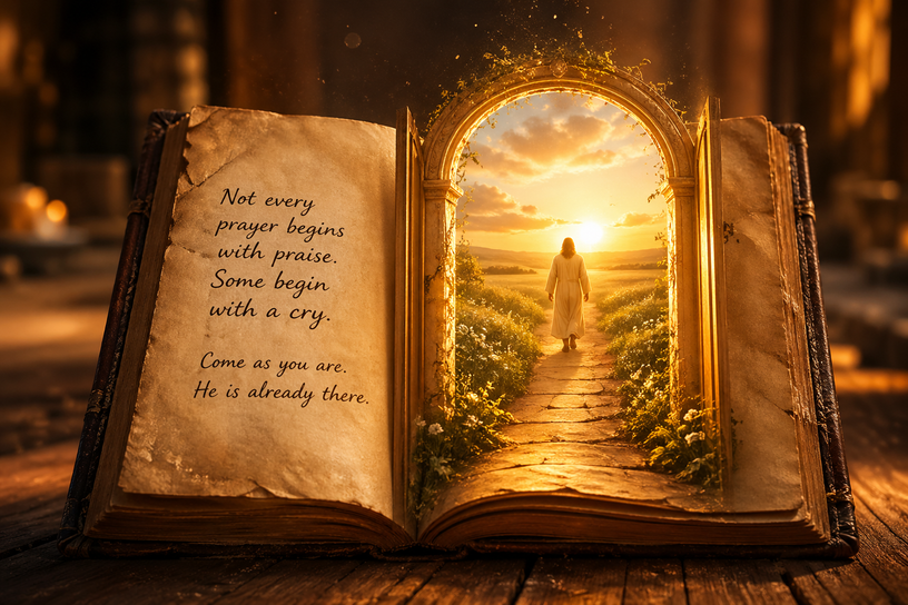Not every prayer begins with praise. Some begin with a cry. Come as you are. He is already there.