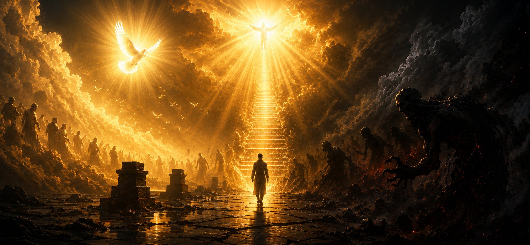 The Father's Hidden Revelations — a golden hand of light above an open scroll over the Earth